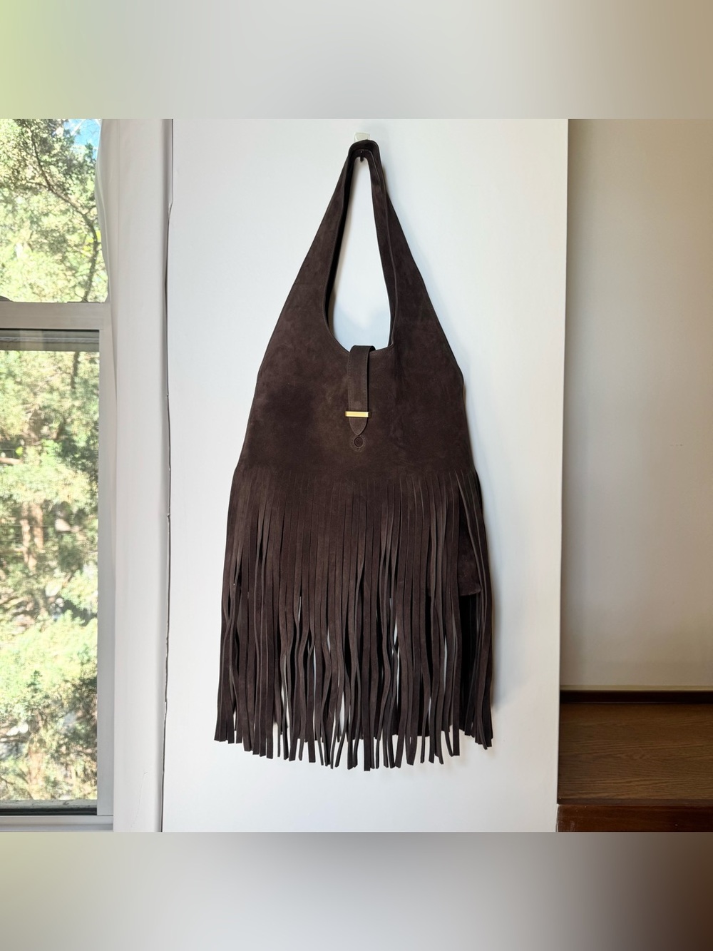 NWT Reformation Ivy Fringe Tote Bag Boss Brown Suede - Picture 17 of 17